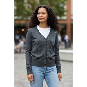 Vila Milano Cardigan Gray Rhinestone Embellished  Woman's XL